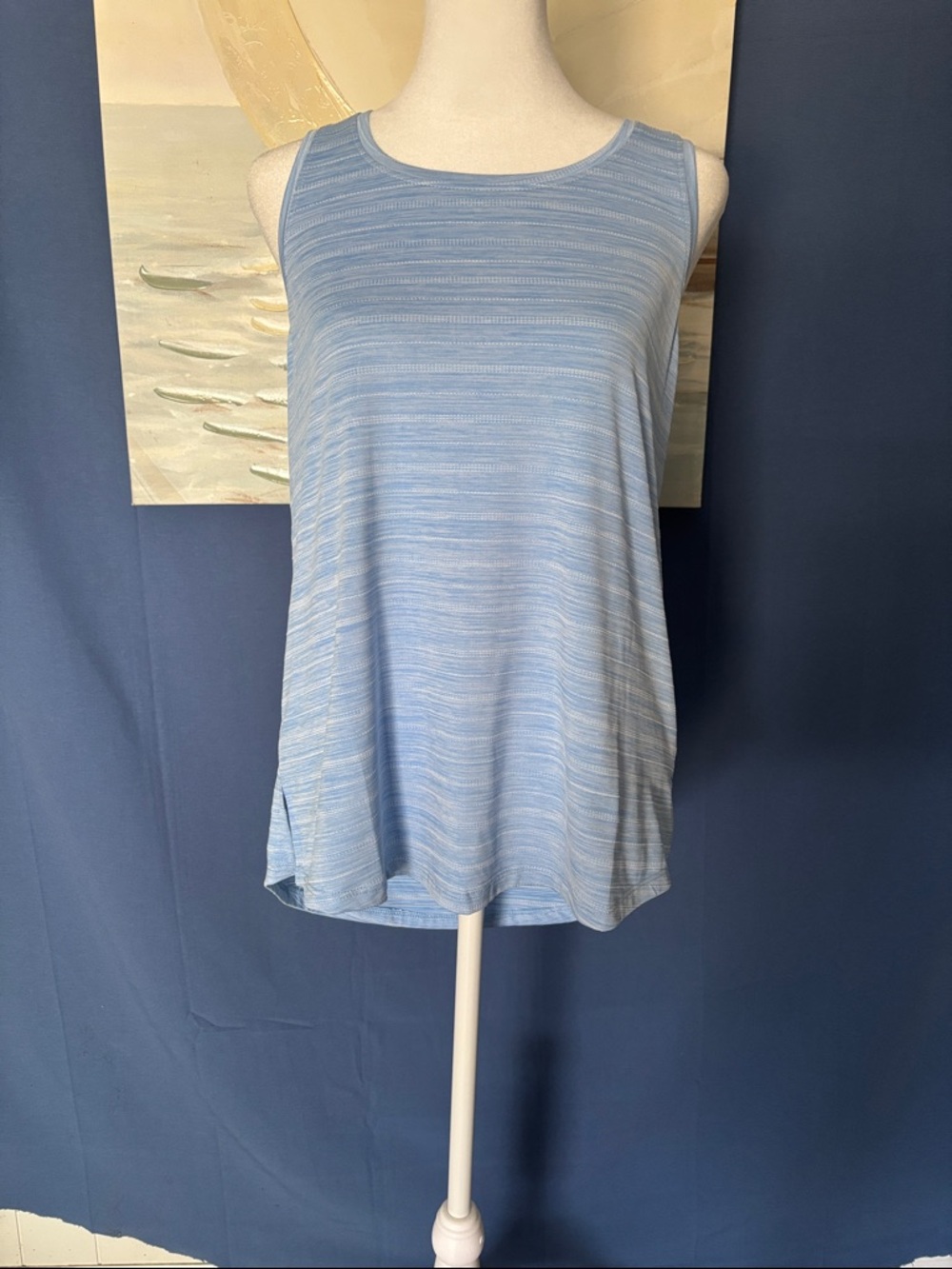 Marika Pale Blue Striped Scoop Neck Tank